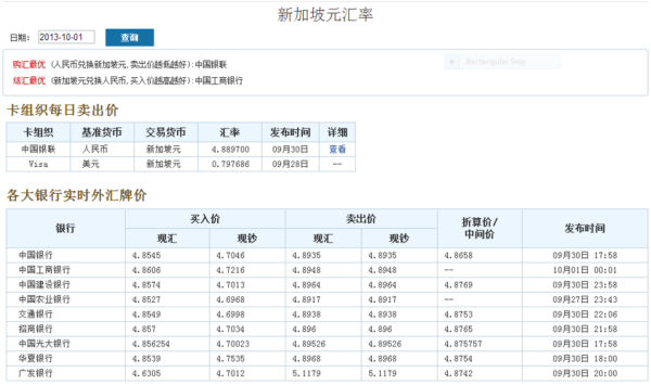 我去银行换新加坡币。手续费怎么算呢？如何在新加坡新币换人民币汇率