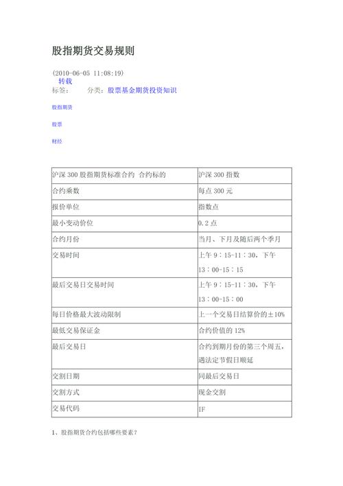 股指期货交易规则？股指期货的交易